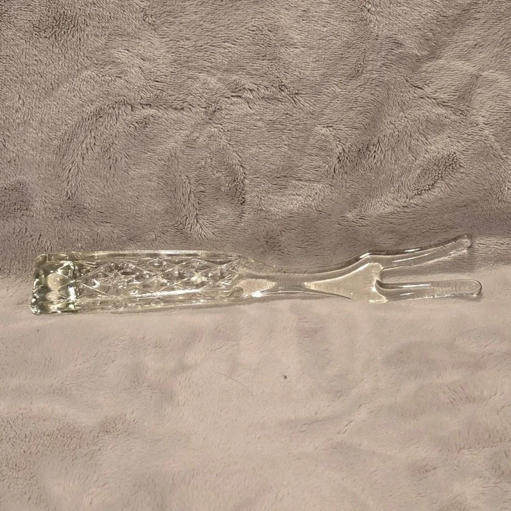Vintage Anchor Hocking Wexford Pattern Glass Salad Serving Fork 9.75